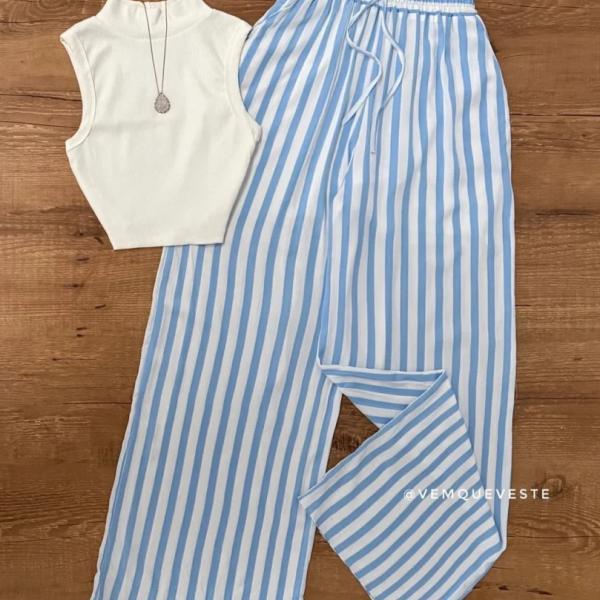 سيت صيفي ريب وبنطلون بوبلين