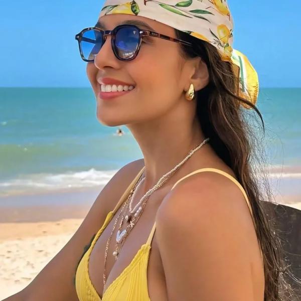 اكسسوارات صيفية وربيعية وصول جديد وشاح حرير مربع 70 سم، وشاح بطبعة الليمون للشاطئ والسفر