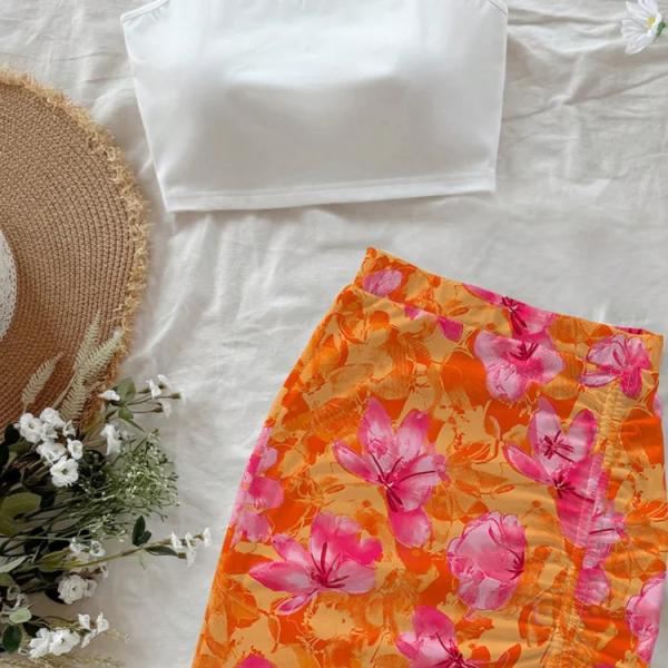 طقم تنورة ضيقة وسترة كاجوال ذات خصر بسحاب للعطلات الصيفية