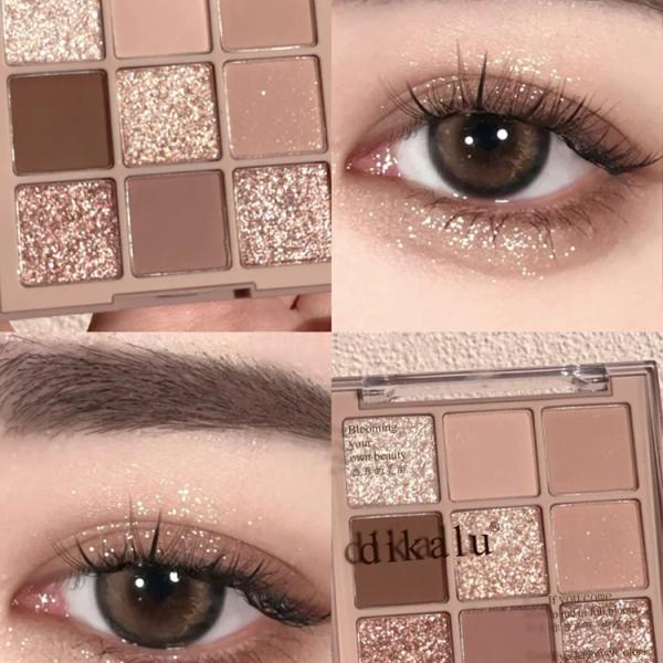 لوحة ظلال عيون مكونة من 9 ألوان، ظلال عيون شبه مطفية ولامعة، علبة ظلال عيون تدوم طويلاً