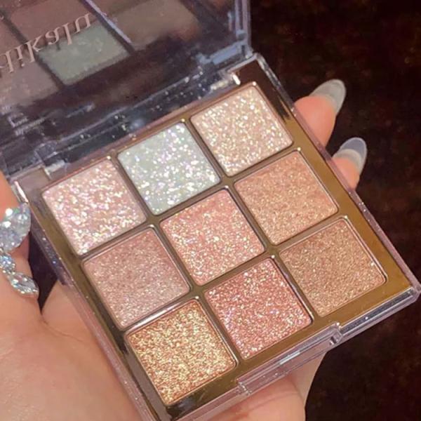طبقة ظلال العيون 9 ألوان، بودرة ظلال العيون اللماعة المبهرة، لوحة ظلال العيون الزاهية