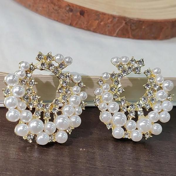 زوج من الأقراط الدائرية الفرنسية اللامعة الشخصية بالخرز والراينستون