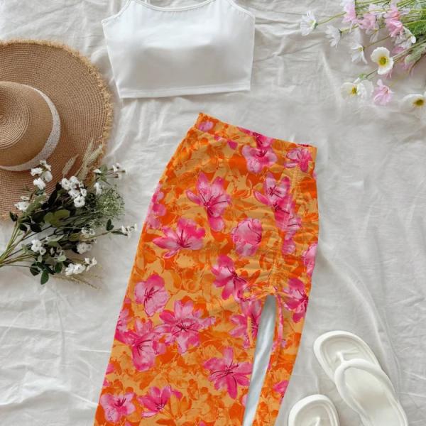 طقم تنورة ضيقة وسترة كاجوال ذات خصر بسحاب للعطلات الصيفية